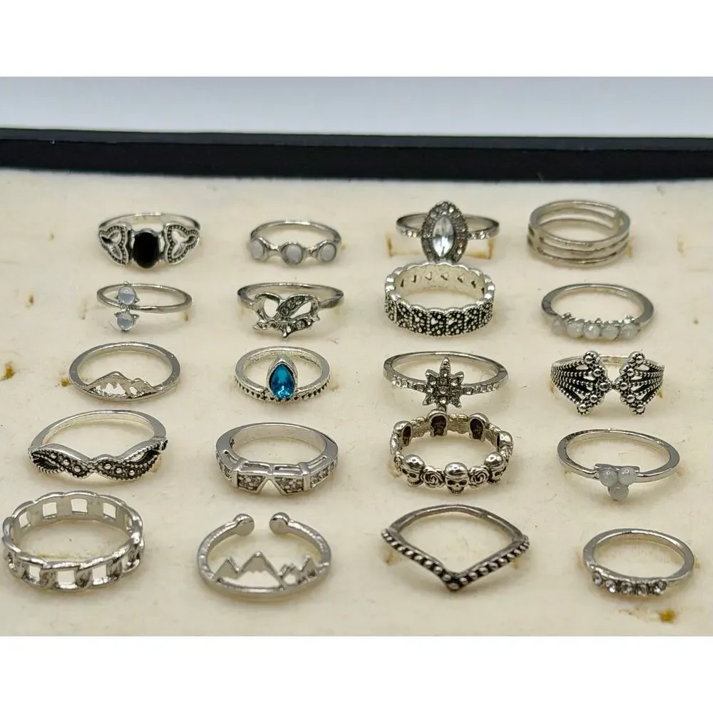 Silver Stacker Rings Lot - 20 pcs Boho Minimalist